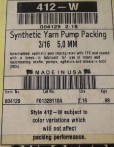 Chesterton Synthetic Yarn Pump packing 3/16 5 mm